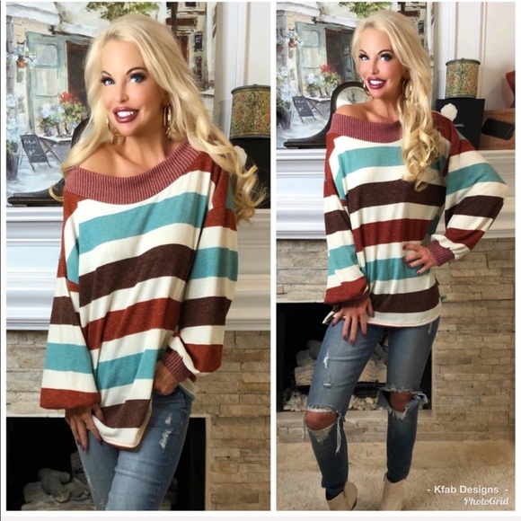 ❤️LAST 2 Wide Neck Multi Stripe Relaxed Fit Tunic! - Picture 8 of 8